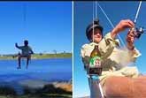 Australian Angler Fishes While Lifted By A Home Made Drone